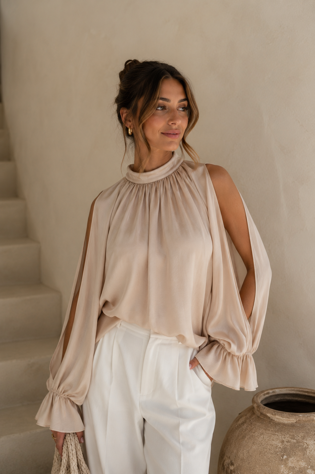 Lyocell Blouse With Tie Neck